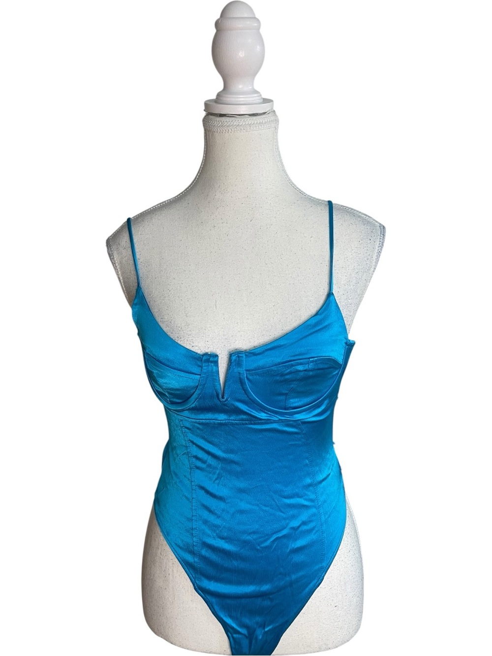 Zara Satin Effect Bustier Bodysuit Vibrant Blue